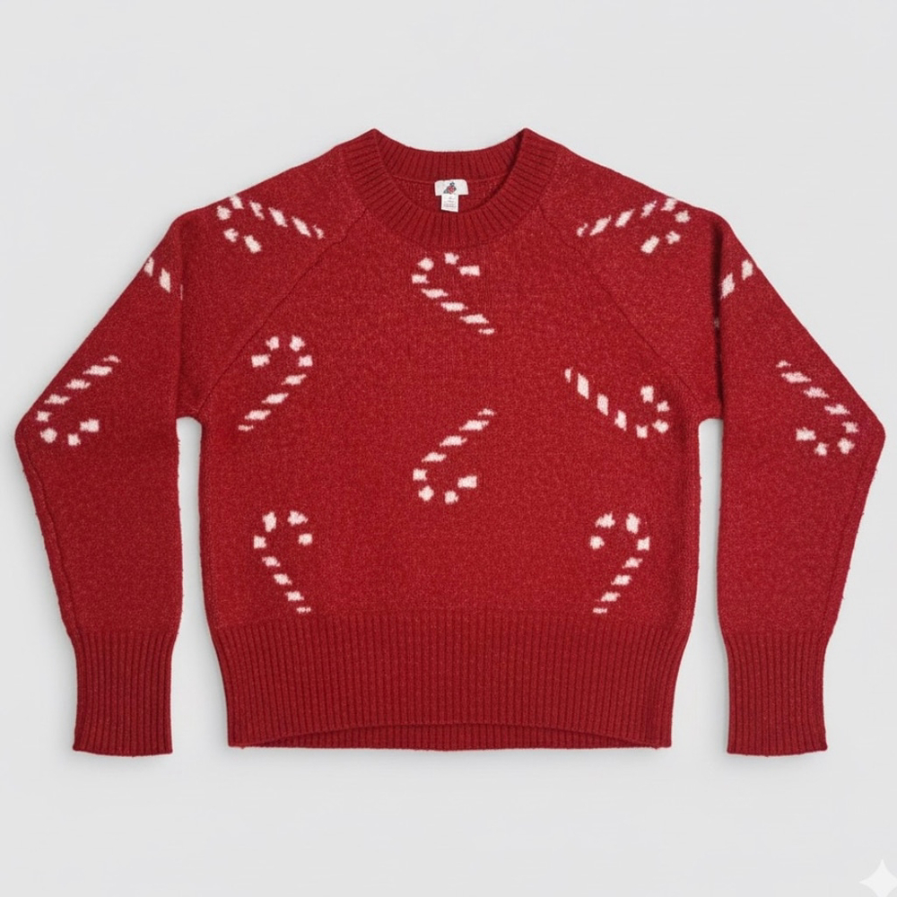 Festive Red Candy Cane Women's Sweater